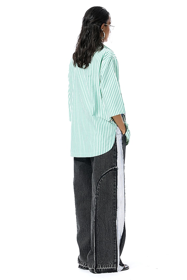 Green & White Cotton Embellished Striped Shirt by Kanika Goyal at Pernia's Pop Up Shop