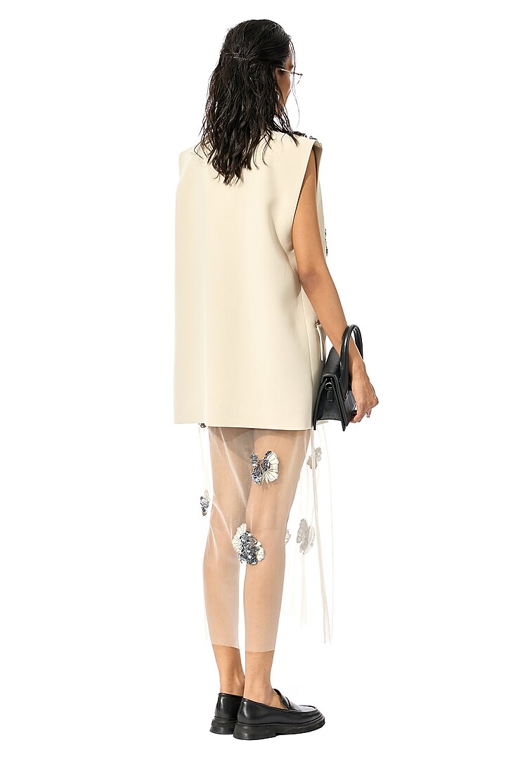 Off-White Japanese Crepe Embellished Vest by Kanika Goyal at Pernia's Pop Up Shop