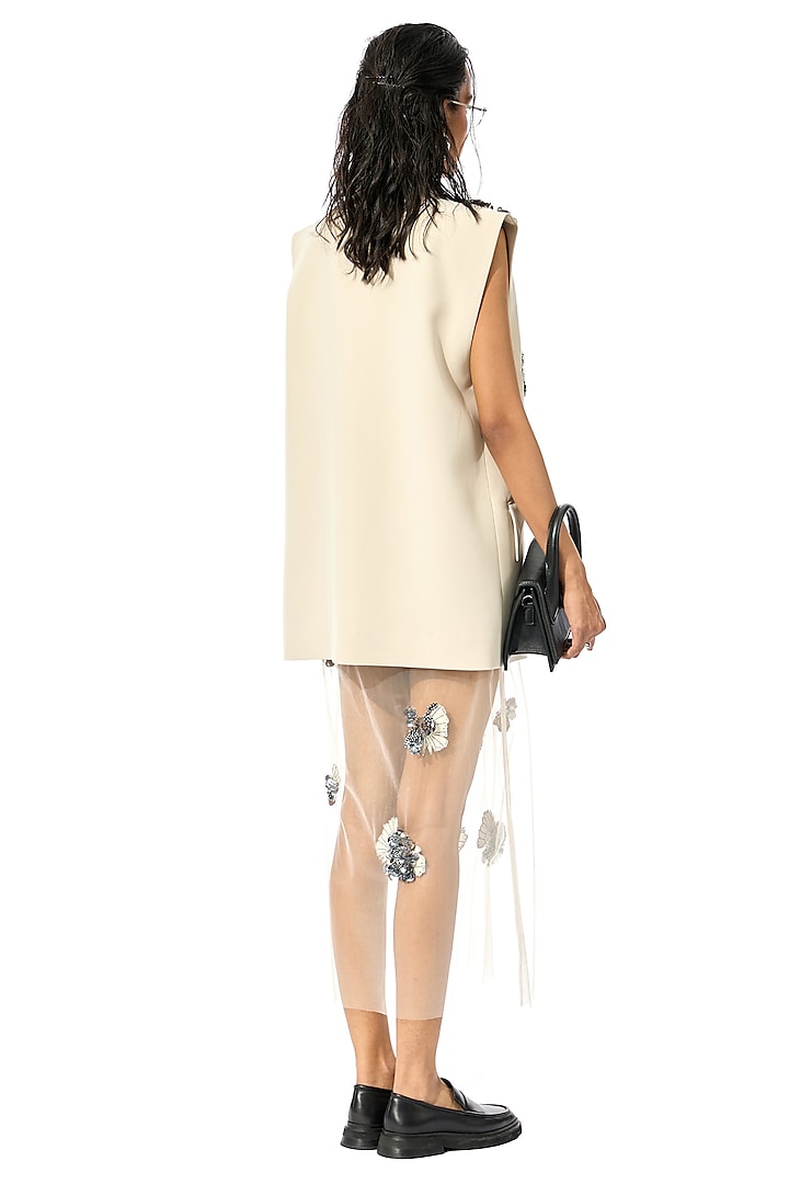 Beige Net & Satin Embellished Slip Vacation Dress by Kanika Goyal at Pernia's Pop Up Shop