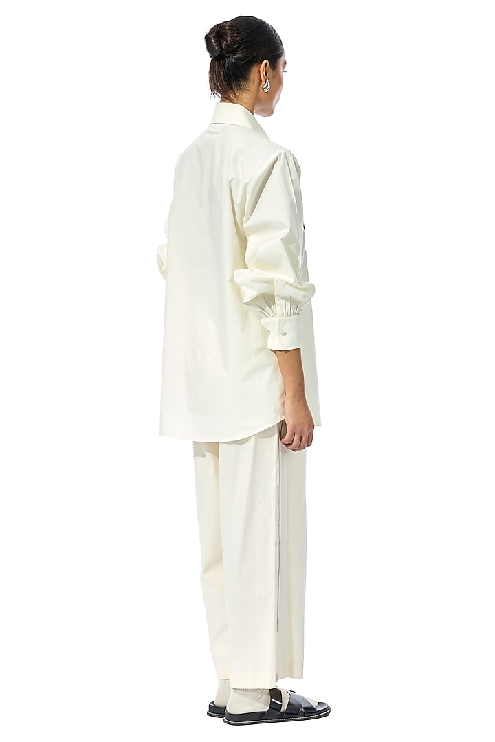 Off-White Cotton Embellished Shirt by Kanika Goyal at Pernia's Pop Up Shop