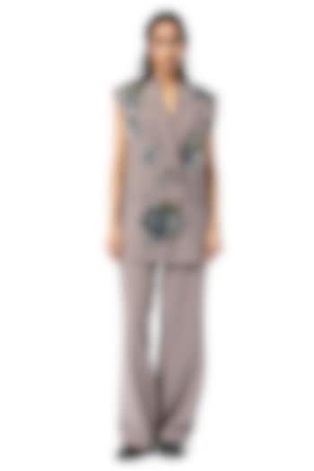 Taupe Polyester Embellished Vest by Kanika Goyal at Pernia's Pop Up Shop