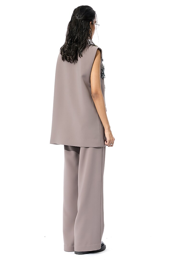 Taupe Polyester Embellished Vest by Kanika Goyal at Pernia's Pop Up Shop