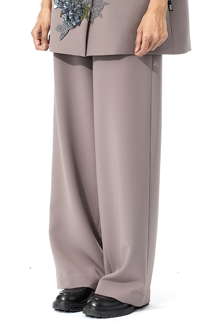 Taupe Polyester Pants by Kanika Goyal at Pernia's Pop Up Shop