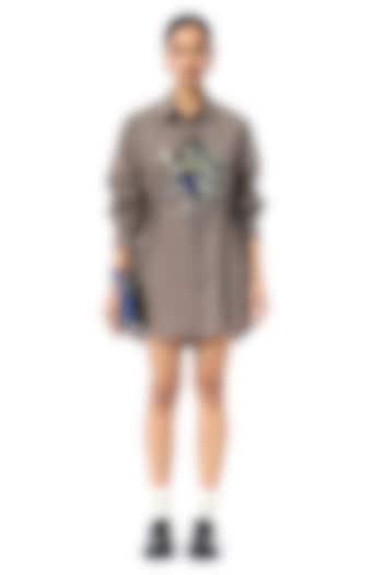 Brown Cotton Applique Mini Vacation Dress by Kanika Goyal at Pernia's Pop Up Shop