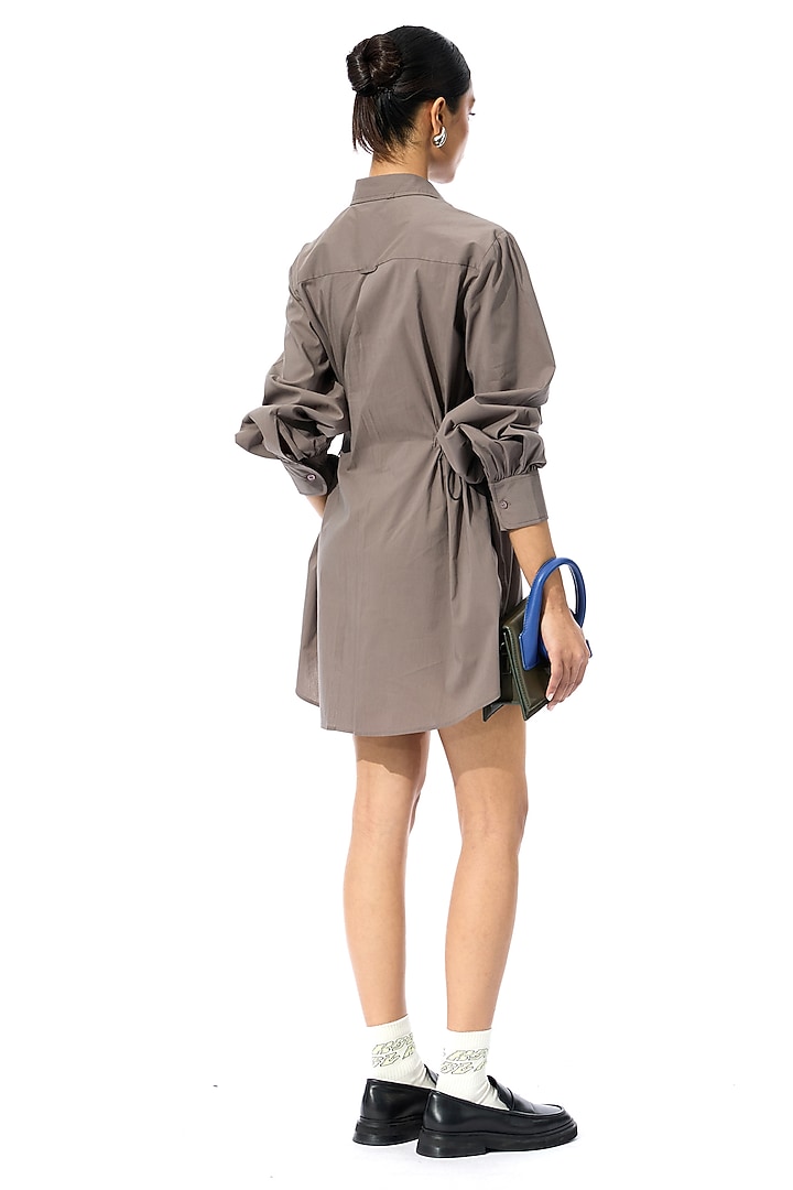 Brown Cotton Applique Mini Vacation Dress by Kanika Goyal at Pernia's Pop Up Shop