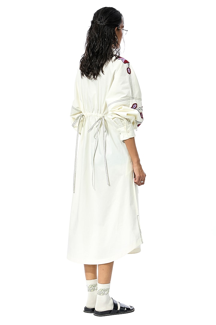 White Cotton Embellished Midi Vacation Dress by Kanika Goyal at Pernia's Pop Up Shop