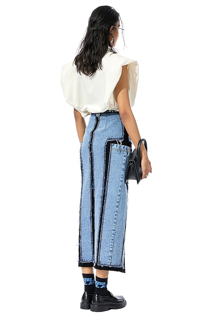 Blue & Black Cotton Denim Skirt by Kanika Goyal at Pernia's Pop Up Shop