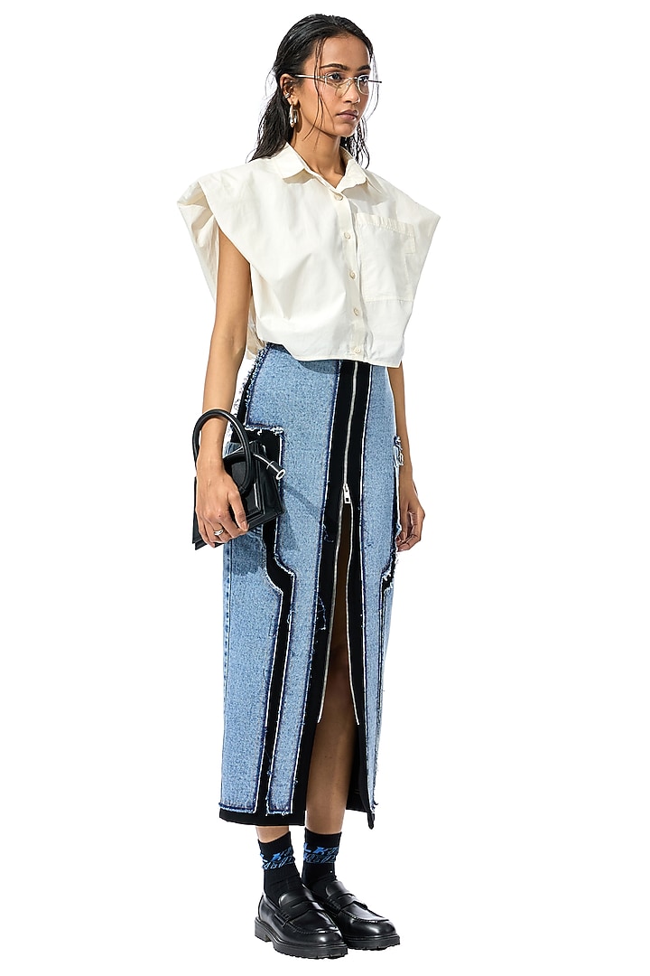 Blue & Black Cotton Denim Skirt by Kanika Goyal at Pernia's Pop Up Shop
