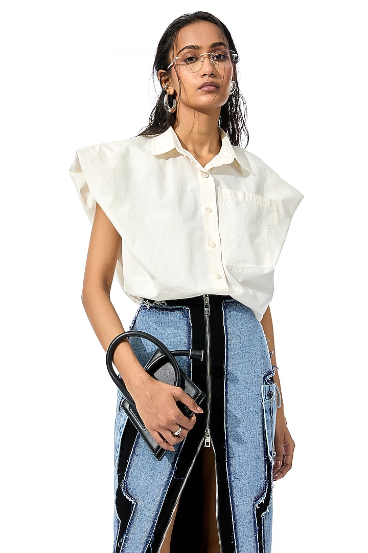 Blue & Black Cotton Denim Skirt by Kanika Goyal at Pernia's Pop Up Shop