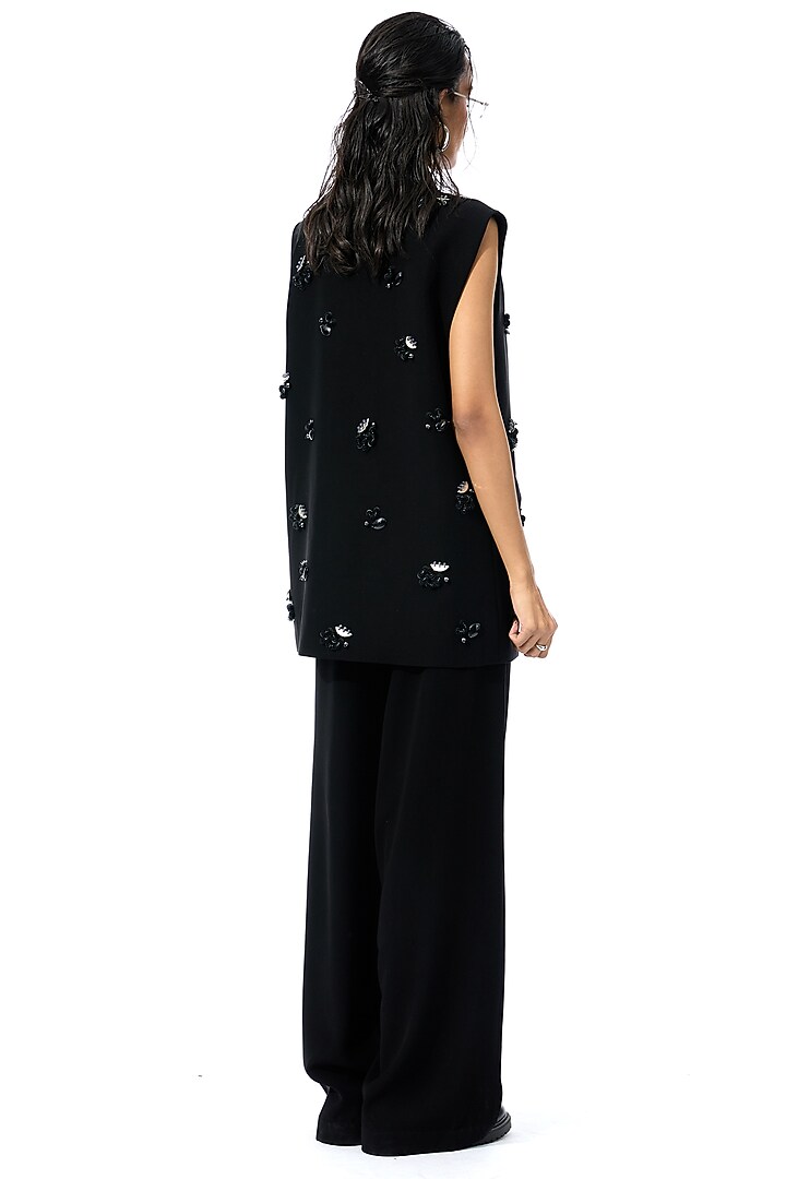 Black Polyester Embellished Vest by Kanika Goyal at Pernia's Pop Up Shop