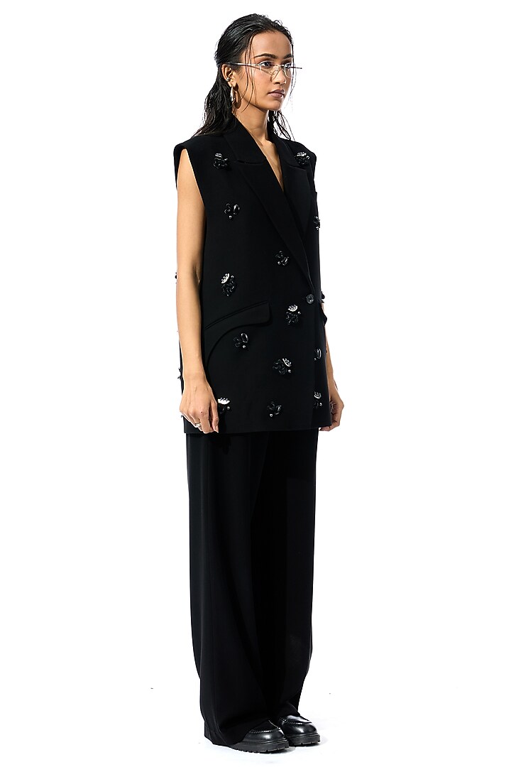 Black Polyester Embellished Vest by Kanika Goyal at Pernia's Pop Up Shop