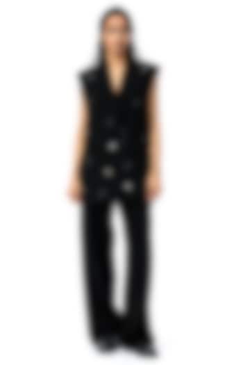 Black Polyester Pants by Kanika Goyal at Pernia's Pop Up Shop