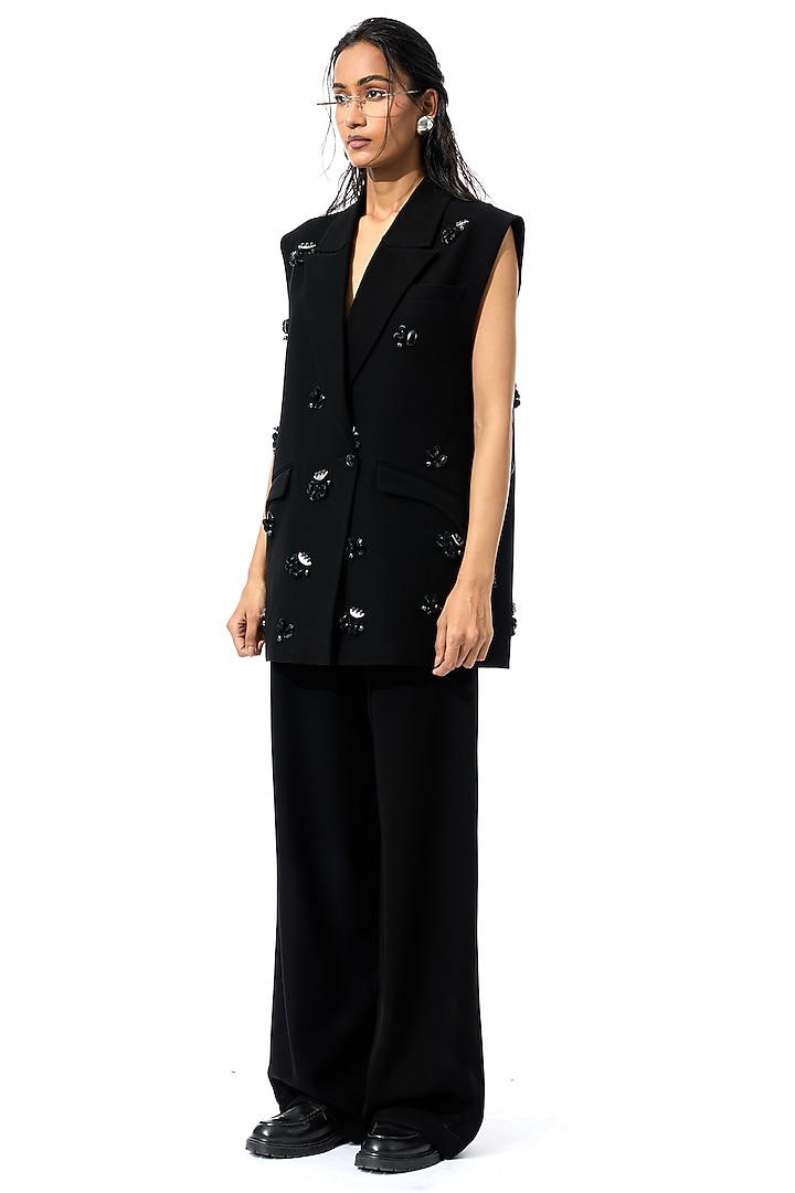 Black Polyester Pants by Kanika Goyal at Pernia's Pop Up Shop