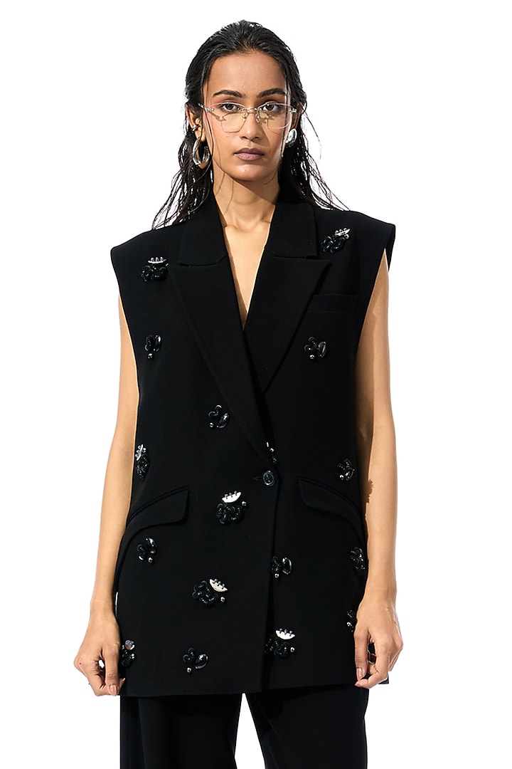Black Polyester Pants by Kanika Goyal at Pernia's Pop Up Shop