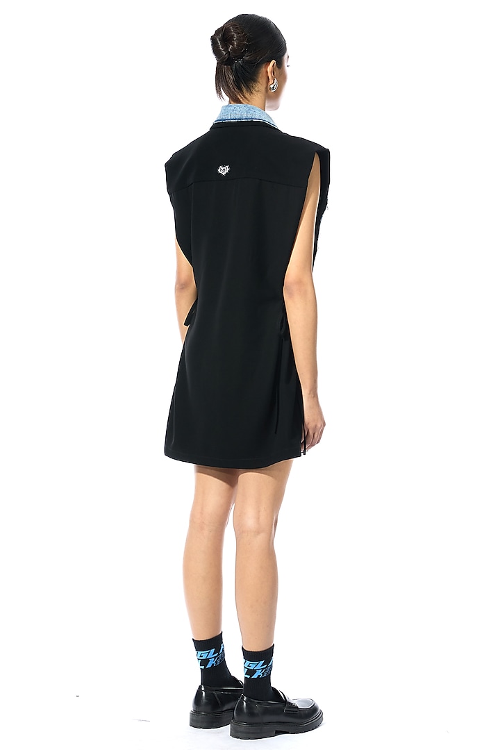 Blue & Black Cotton Denim Mini Vacation Dress by Kanika Goyal at Pernia's Pop Up Shop