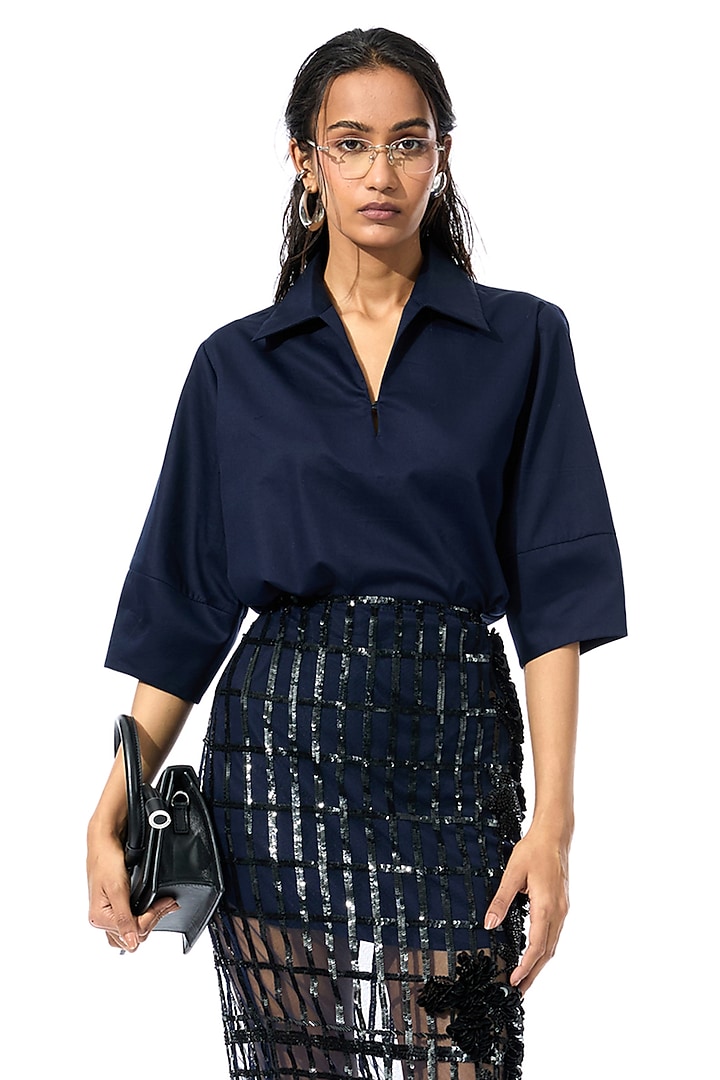 Black Polyester Net Floral Embellished Midi Skirt by Kanika Goyal at Pernia's Pop Up Shop