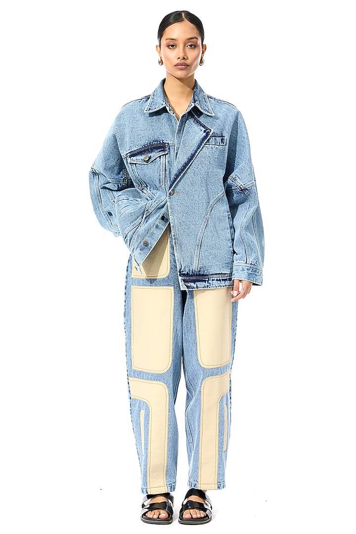 Blue Cotton Denim Jacket by Kanika Goyal at Pernia's Pop Up Shop