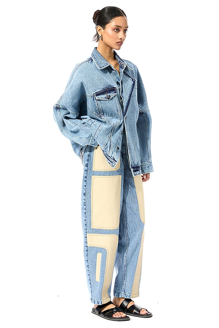 Blue Cotton Denim Jacket by Kanika Goyal at Pernia's Pop Up Shop