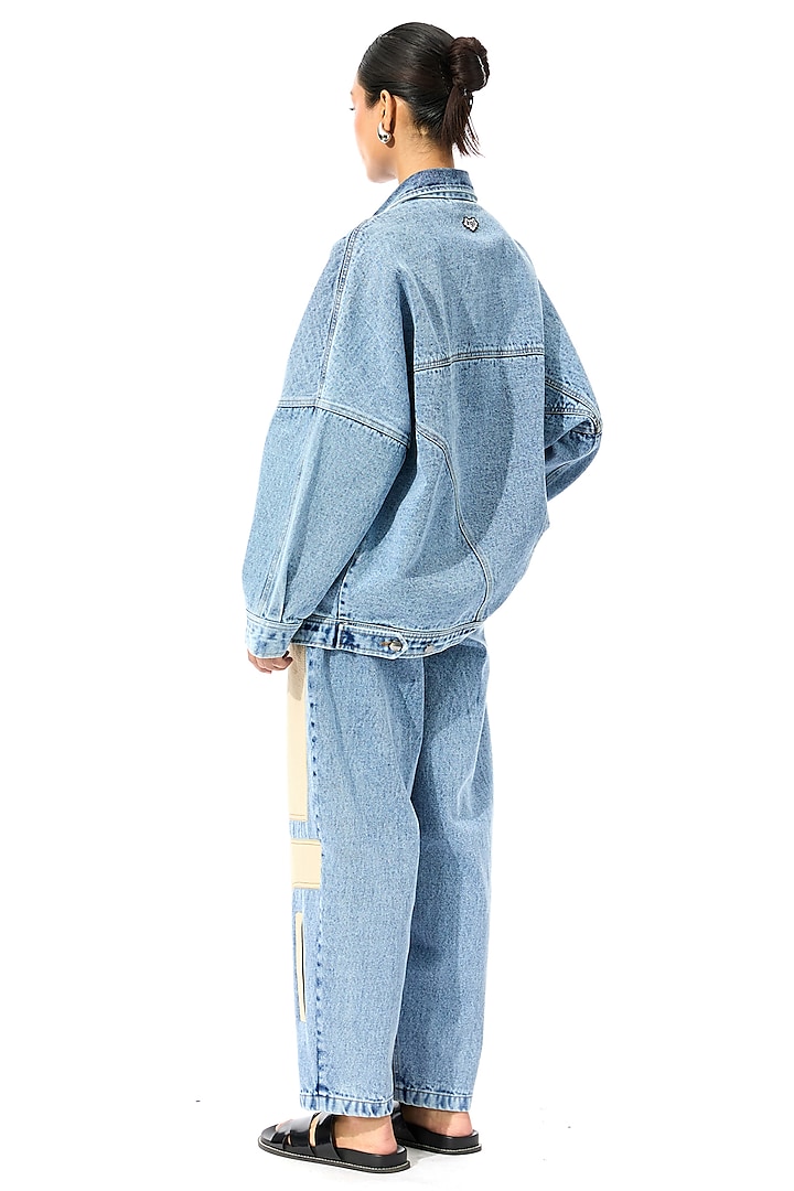 Blue & White Cotton Denim Pants by Kanika Goyal at Pernia's Pop Up Shop