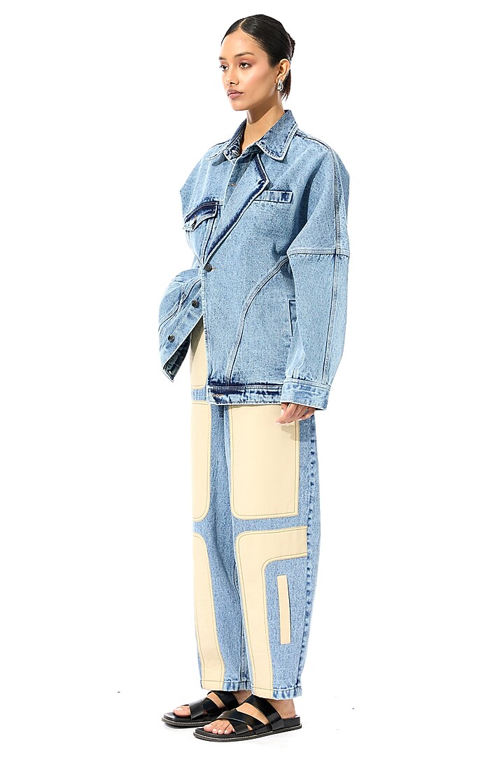 Blue & White Cotton Denim Pants by Kanika Goyal at Pernia's Pop Up Shop