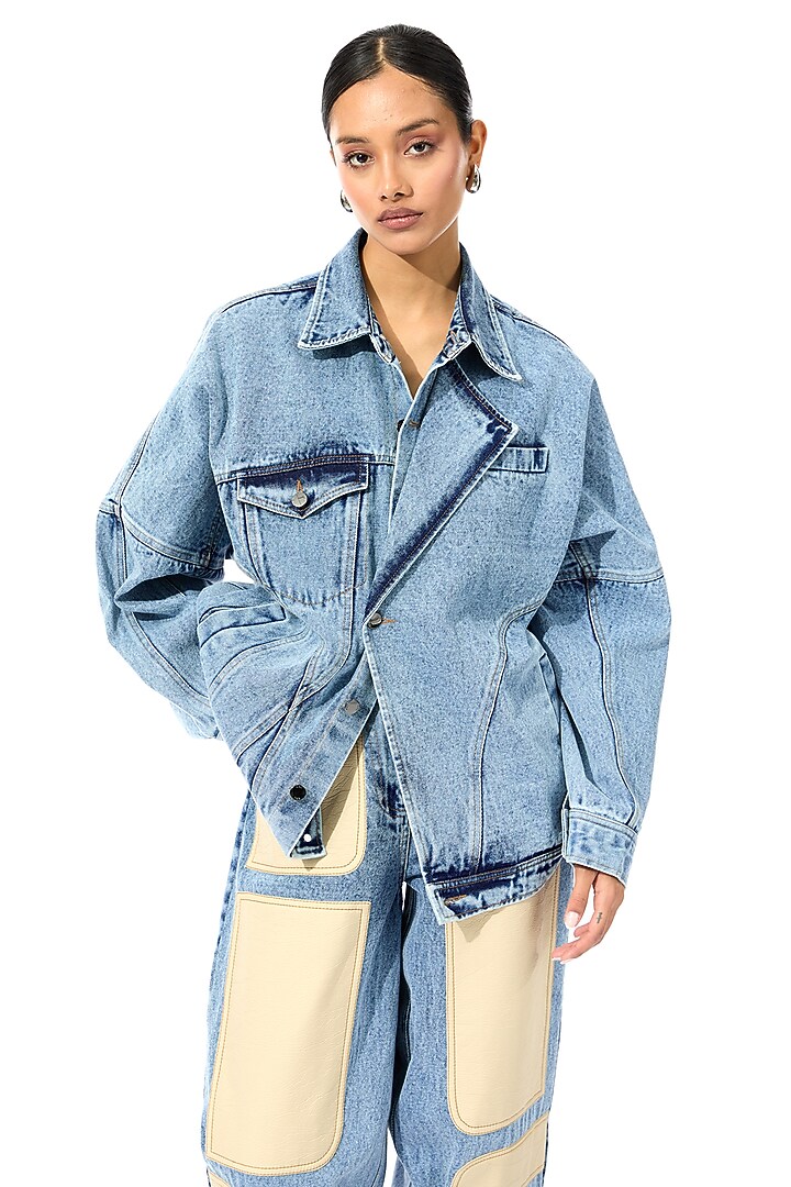 Blue & White Cotton Denim Pants by Kanika Goyal at Pernia's Pop Up Shop