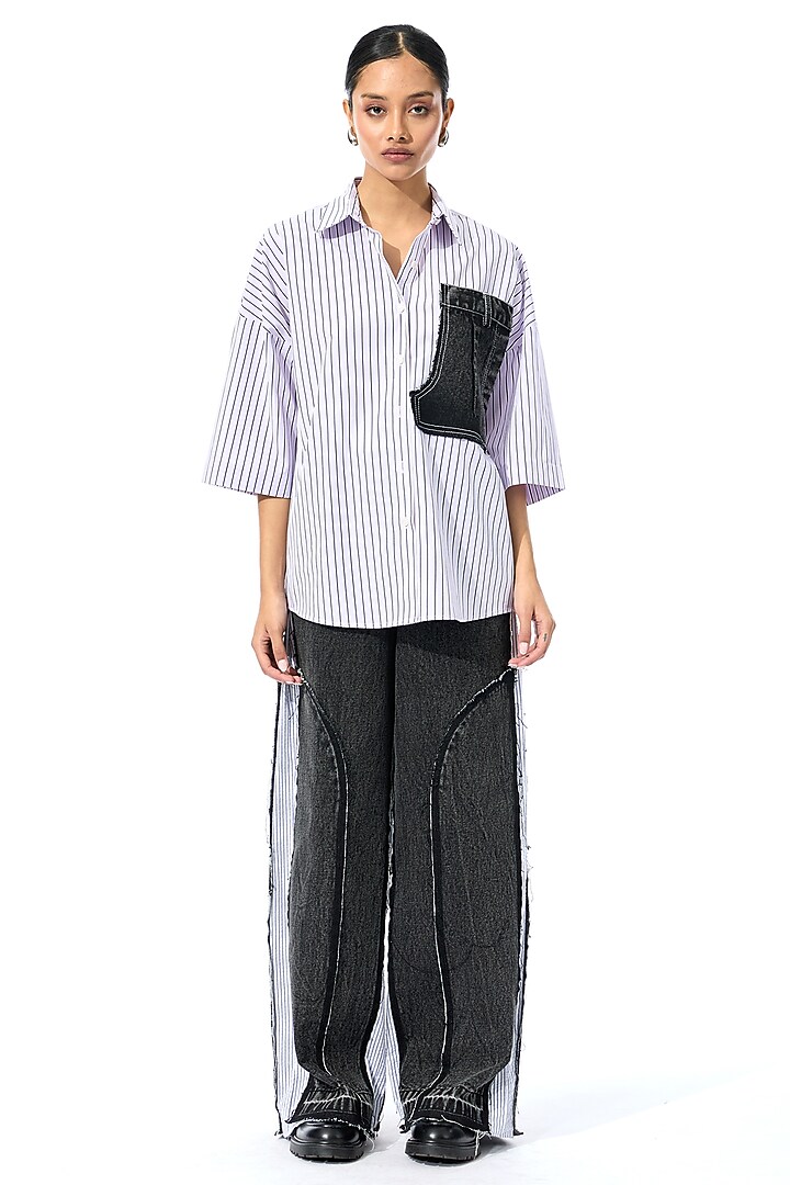 Lilac & Black Cotton Shirt by Kanika Goyal at Pernia's Pop Up Shop