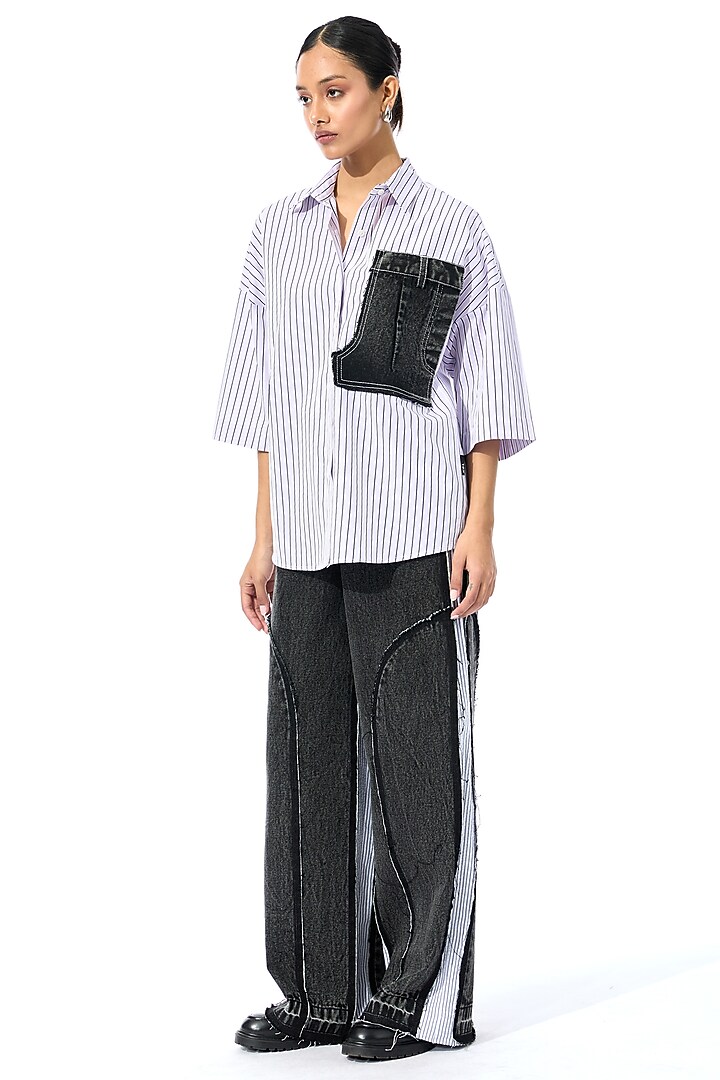 Lilac & Black Cotton Shirt by Kanika Goyal at Pernia's Pop Up Shop