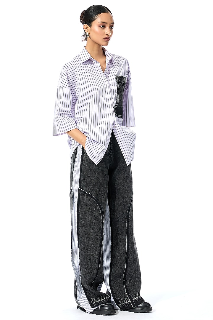 Lilac & Black Cotton Shirt by Kanika Goyal at Pernia's Pop Up Shop