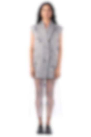 Grey Polyester Embellished Blazer by Kanika Goyal at Pernia's Pop Up Shop