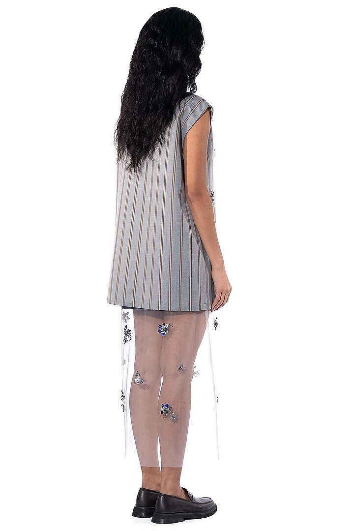 Grey Polyester Embellished Blazer by Kanika Goyal at Pernia's Pop Up Shop
