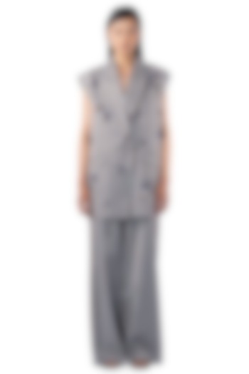 Grey Polyester Pants by Kanika Goyal at Pernia's Pop Up Shop