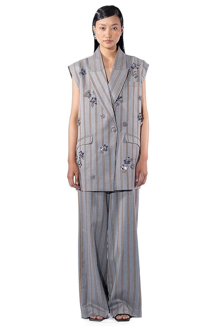 Grey Polyester Pants by Kanika Goyal at Pernia's Pop Up Shop