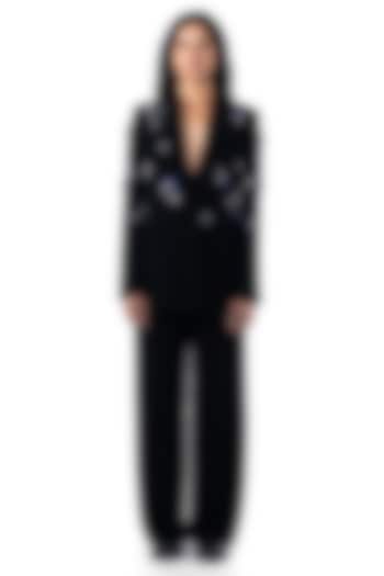 Black Polyester Embellished Blazer by Kanika Goyal at Pernia's Pop Up Shop