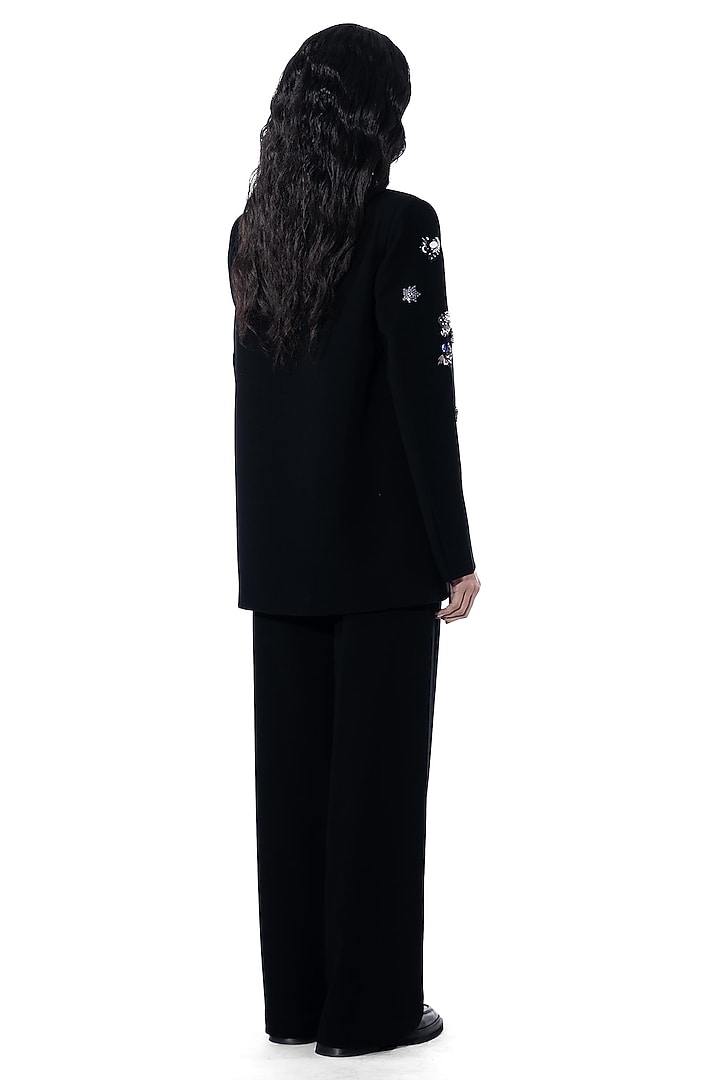 Black Polyester Embellished Blazer by Kanika Goyal at Pernia's Pop Up Shop