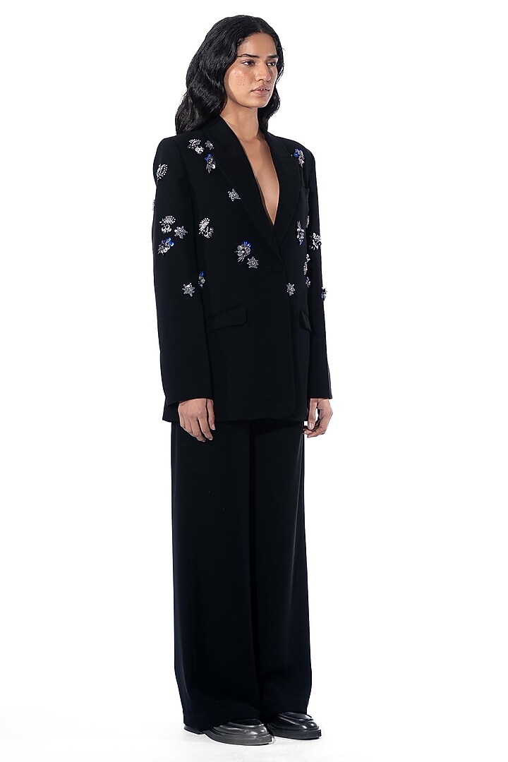 Black Polyester Pants by Kanika Goyal at Pernia's Pop Up Shop