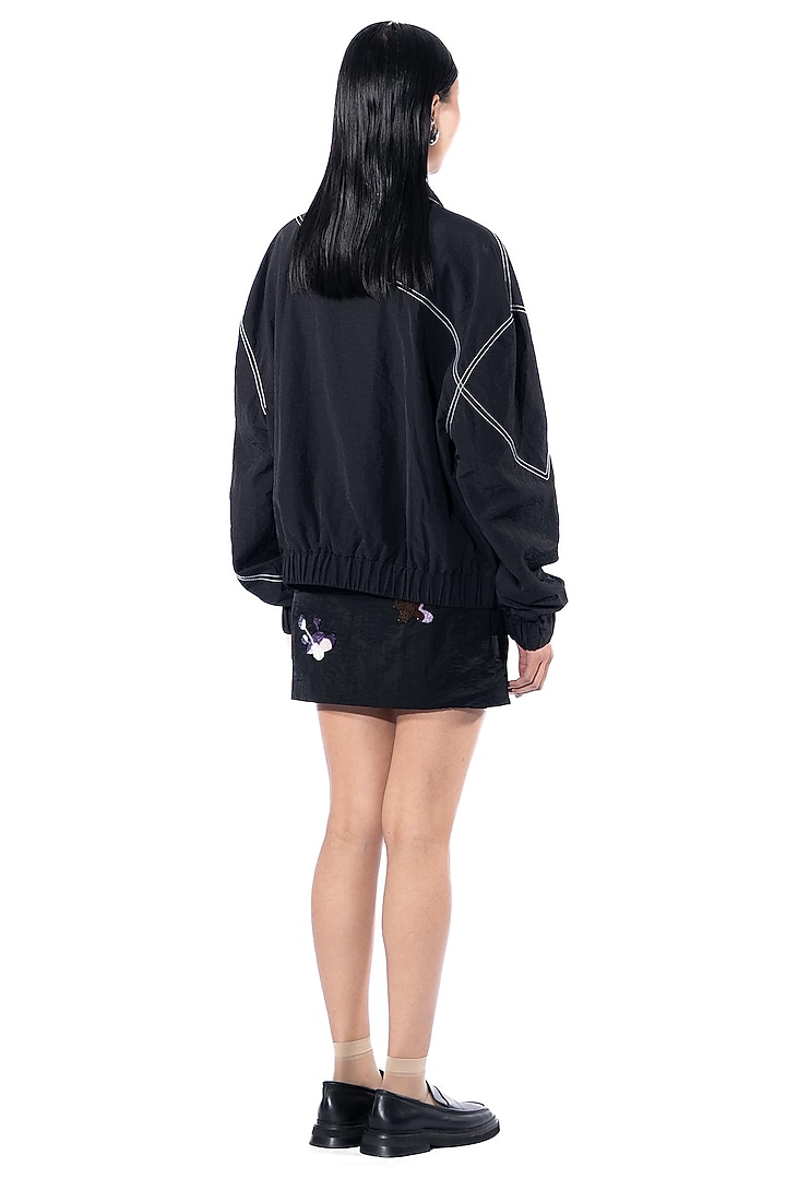 Black Polyester Bomber Jacket by Kanika Goyal at Pernia's Pop Up Shop