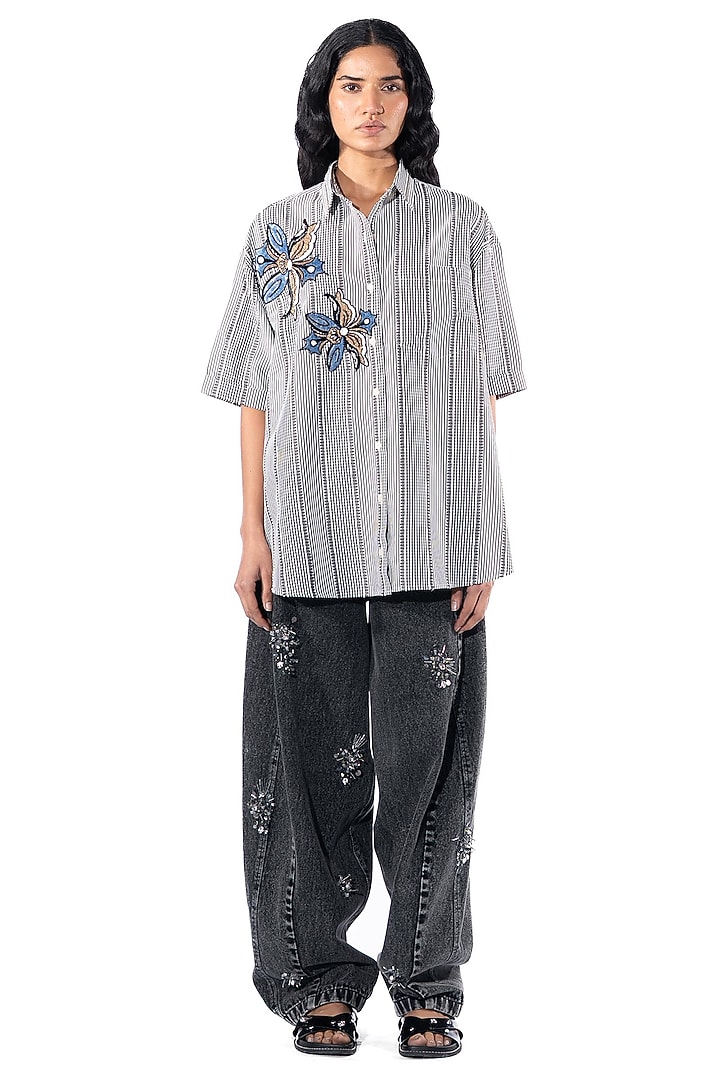 Multi-Colored Cotton Hand Embellished Shirt by Kanika Goyal at Pernia's Pop Up Shop