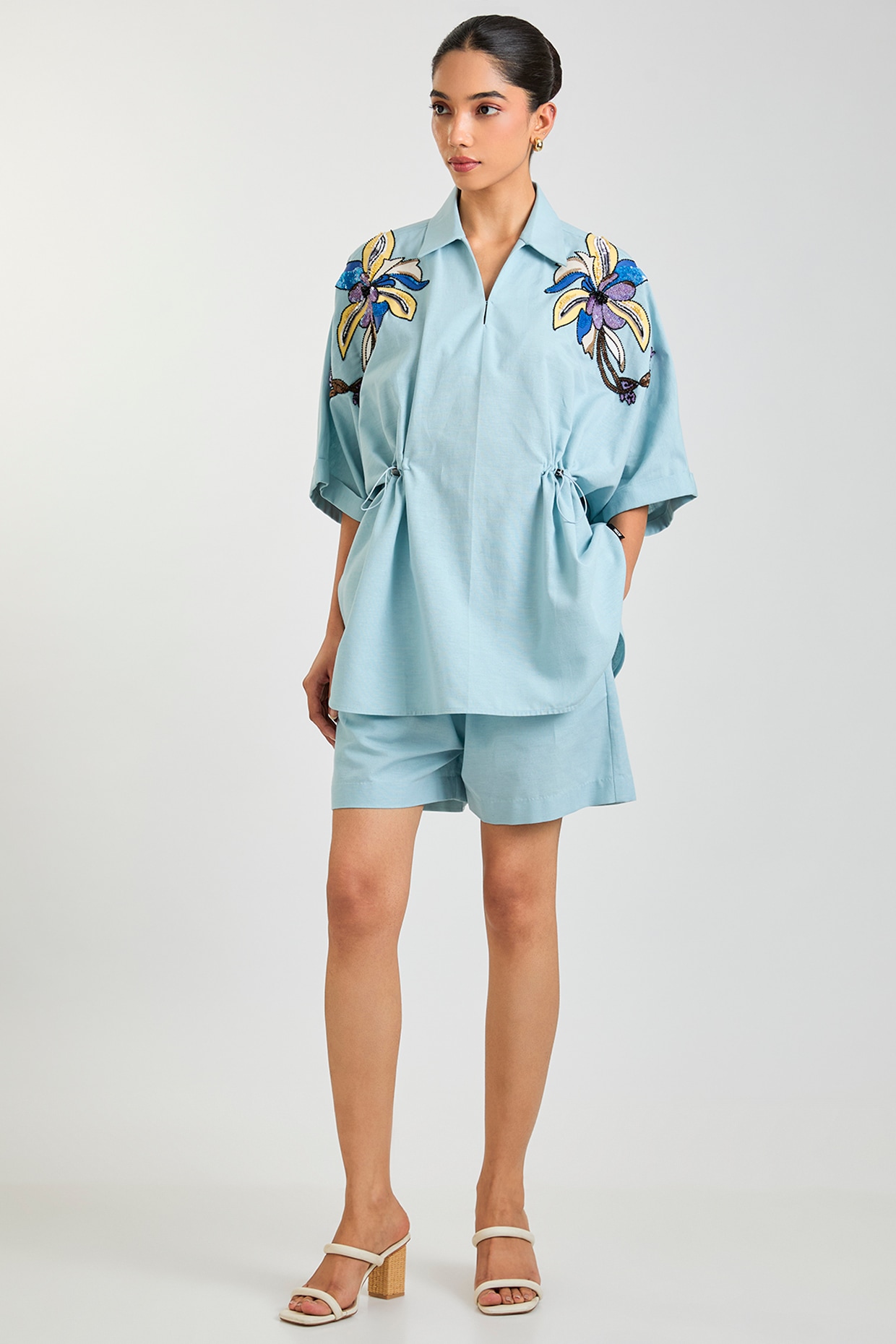 Kanika Goyal Powder Blue Linen Blend Co-Ord Set