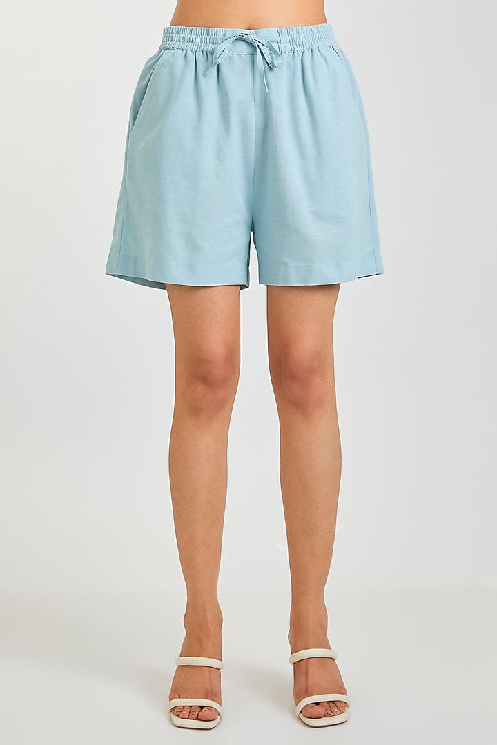 Powder Blue Linen Blend Co-Ord Set by Kanika Goyal at Pernia's Pop Up Shop