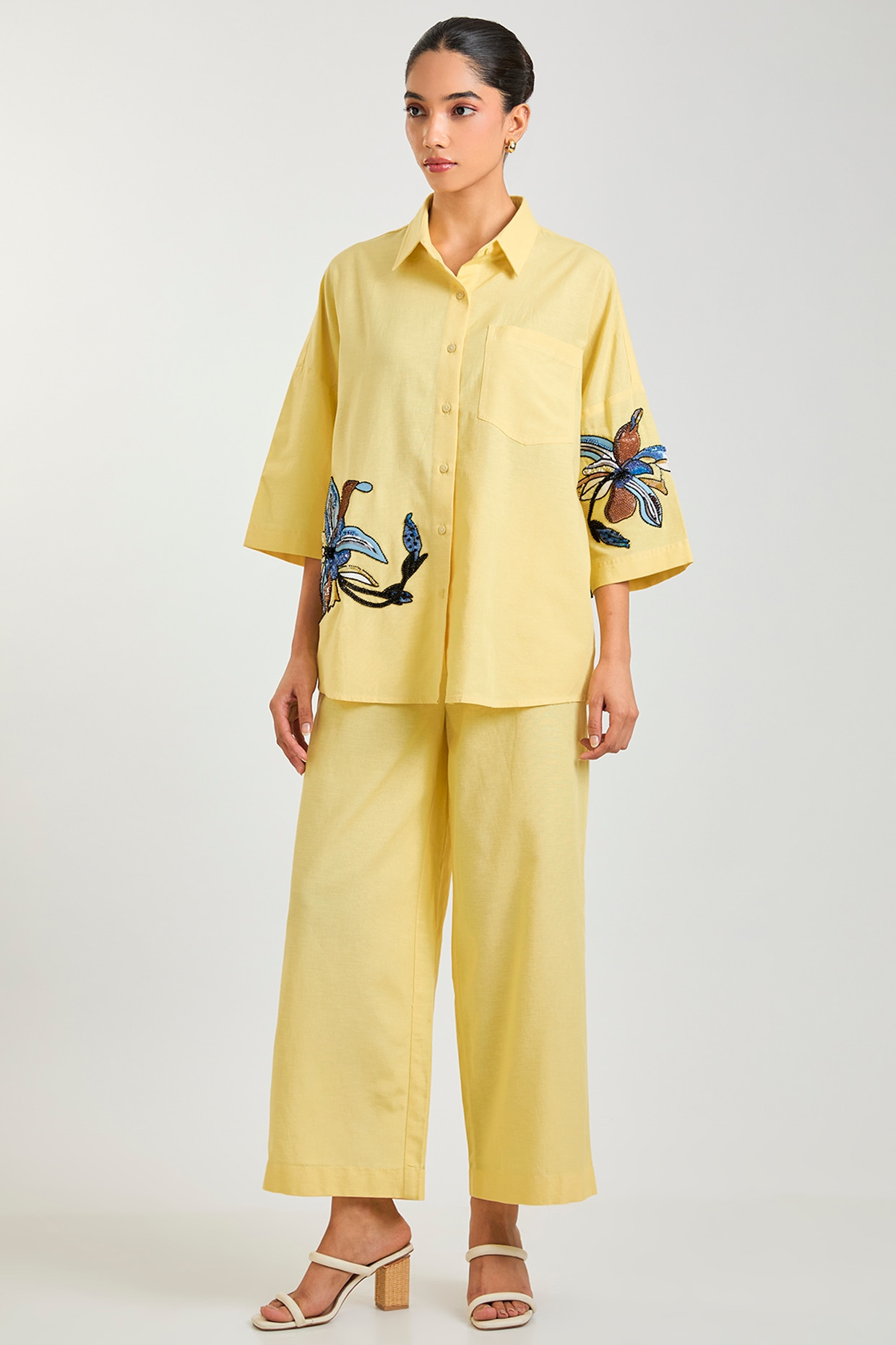 Kanika Goyal Yellow Linen Blend Co-Ord Set