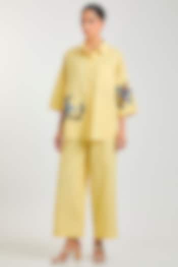 Yellow Linen Blend Co-Ord Set by Kanika Goyal at Pernia's Pop Up Shop