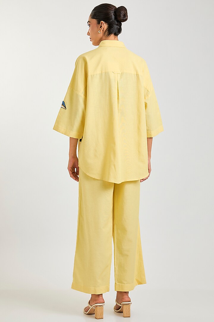 Yellow Linen Blend Co-Ord Set by Kanika Goyal at Pernia's Pop Up Shop