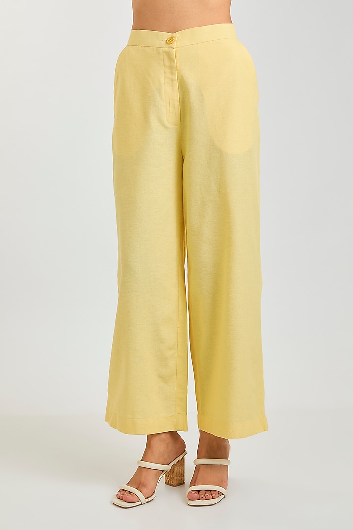 Yellow Linen Blend Co-Ord Set by Kanika Goyal at Pernia's Pop Up Shop