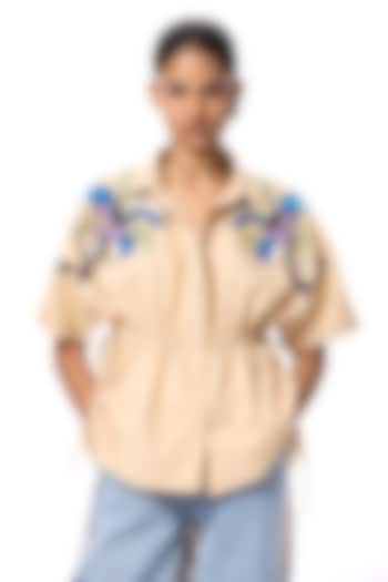 Beige Cotton Embellished Shirt by Kanika Goyal at Pernia's Pop Up Shop