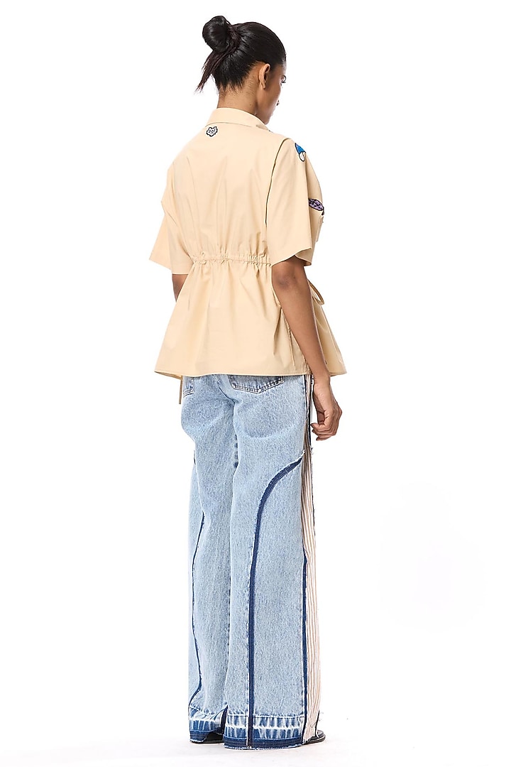 Beige Cotton Embellished Shirt by Kanika Goyal at Pernia's Pop Up Shop