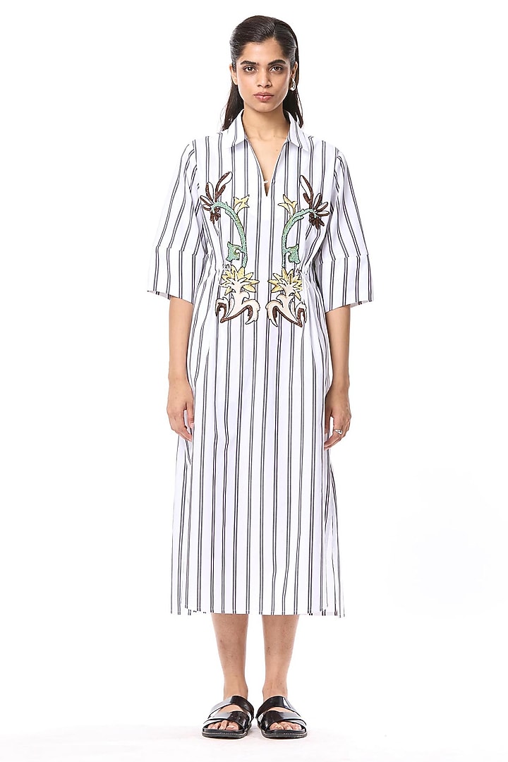 Multi-Colored Cotton Embellished Shirt Vacation Dress by Kanika Goyal at Pernia's Pop Up Shop