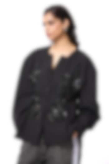 Black Cotton Embellished Shirt by Kanika Goyal at Pernia's Pop Up Shop