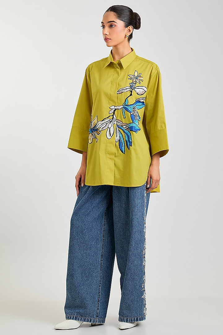 Yellow Cotton Shirt by Kanika Goyal at Pernia's Pop Up Shop