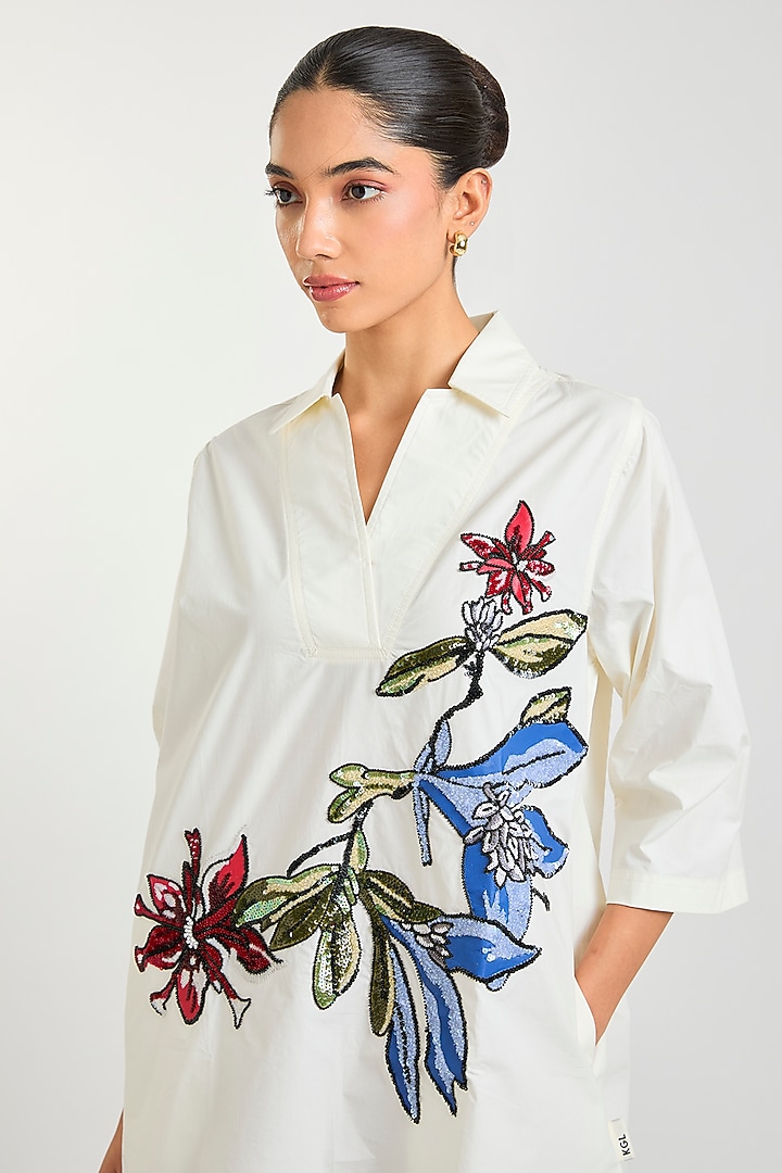 Off-White Cotton Vacation Dress by Kanika Goyal at Pernia's Pop Up Shop