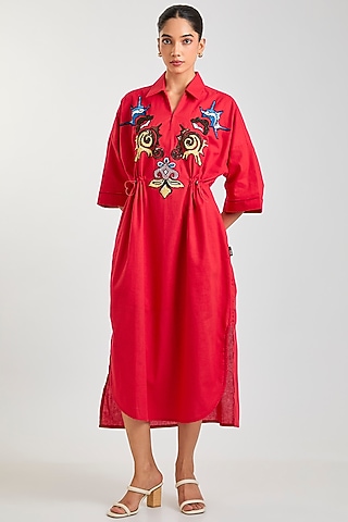 Red Linen Blend Dress by Kanika Goyal